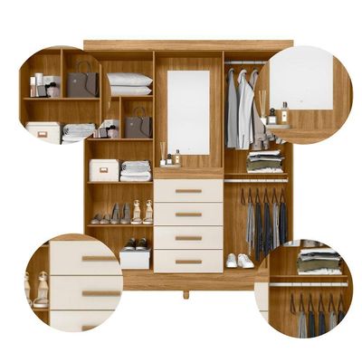 Guarda Roupa Atenas Quarto Casal 4 Portas 4 Gavetas Espelho Freijo Com Off White