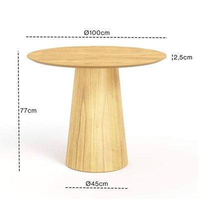 Mesa De Jantar Redonda 100cm Scandi 4 Lugares Lamina Natural De Madeira Damasco