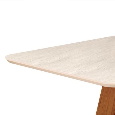 Mesa De Jantar Kiara Tampo Chanfrado Curvo Freijó Com Quartzo