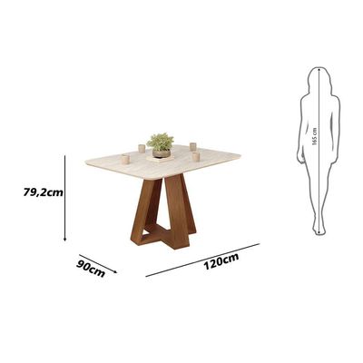 Mesa De Jantar Kiara Tampo Chanfrado Curvo Freijó Com Quartzo