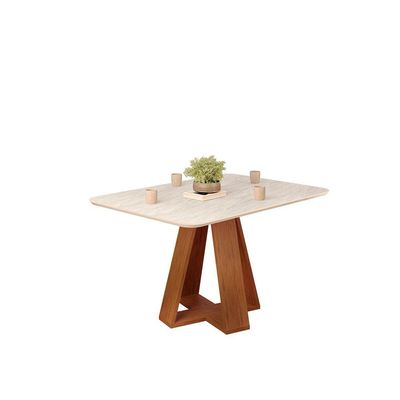Mesa De Jantar Kiara Tampo Chanfrado Curvo Freijó Com Quartzo