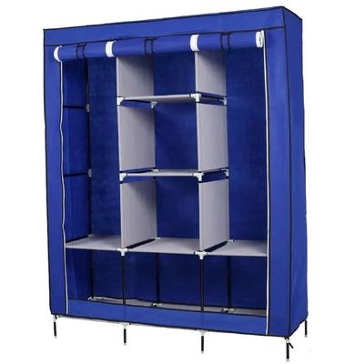 Cabideiro Portátil Prateleiras Dobrável Armário Arara Grande Organizador Azul