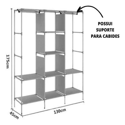 Cabideiro Portátil Prateleiras Dobrável Armário Arara Grande Organizador Azul