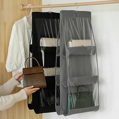 Organizador De Bolsa Cabideiro Para Guarda Roupa Armario Com 6 Bolsos Divisorias Transparente Prateleira