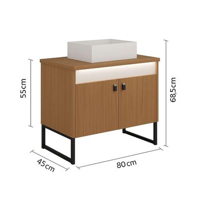 Gabinete Para Banheiro Tech Led 2p 80cm Com Pé Branco