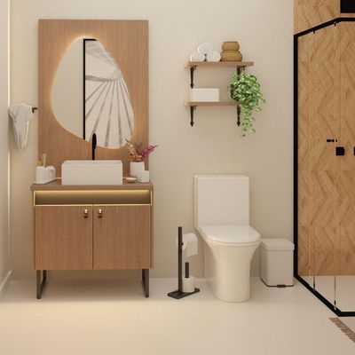 Gabinete Para Banheiro Tech Led 2p 80cm Com Pé Branco