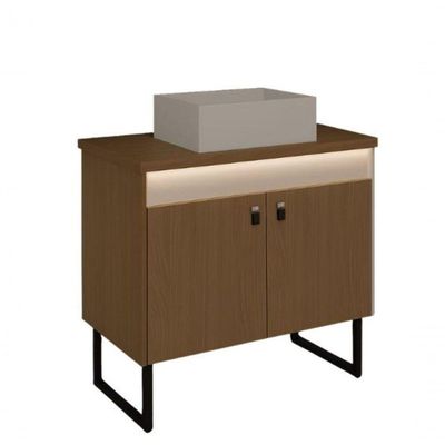 Gabinete Para Banheiro Tech Led 2p 80cm Com Pé Branco