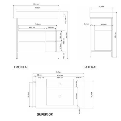 Gabinete Banheiro Ferro Steel Wood 80x45cm Concreto