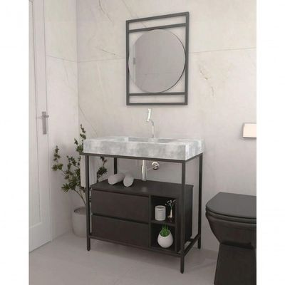 Gabinete Banheiro Ferro Steel Wood 80x45cm Concreto