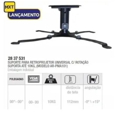 Suporte de Teto Universal Articulado para Projetor 112mm MXT Ar-Pma101