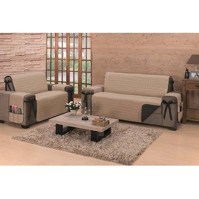 Protetor De Sofá Dupla Face Premium 2 E 3 Lugares King - Preto/Cáqui