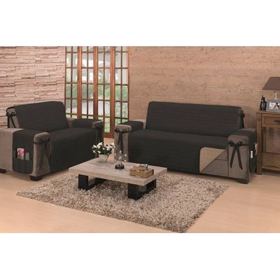 Protetor De Sofá Dupla Face Premium 2 E 3 Lugares King - Preto/Cáqui