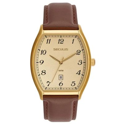 Relógio Seculus Masculino Ref: 23746gpsvdc2 Retangular Dourado