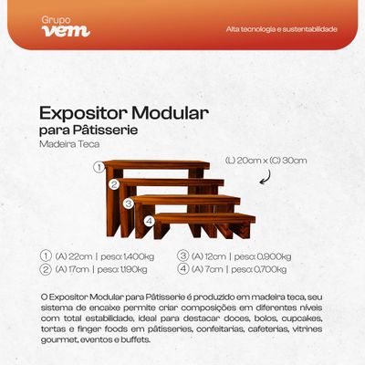 Expositor Modular para Pâtisserie 30x20x12cm em Madeira Teca