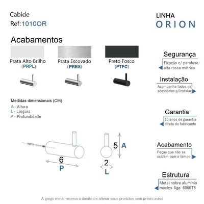 Cabide Para Banheiro Orion Preto Fosco Grego Metal