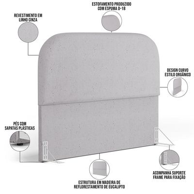 Cabeceira Cama Box King 195cm Lanna com Puff Recamier Doha W01  Linho Cinza - Lyam Decor
