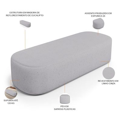 Cabeceira Cama Box King 195cm Lanna com Puff Recamier Doha W01  Linho Cinza - Lyam Decor