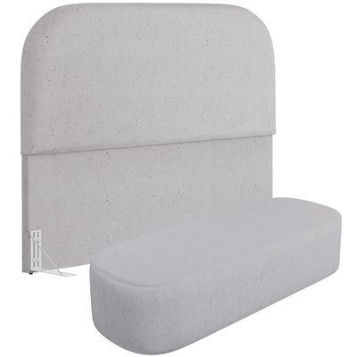 Cabeceira Cama Box King 195cm Lanna com Puff Recamier Doha W01  Linho Cinza - Lyam Decor