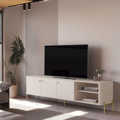 Rack Para Tv Tucupi Off White Pe Dourado - Moveis Jb