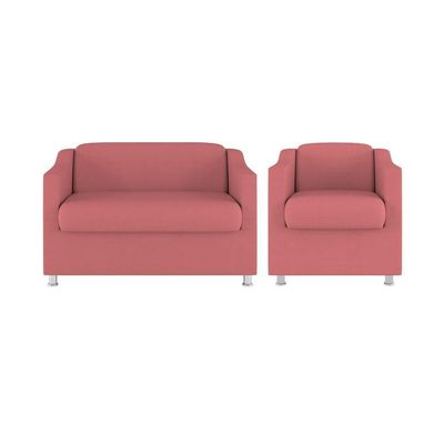 Kit Sofá Namoradeira + Poltrona Tilla Recepção Sala Tecido rosa