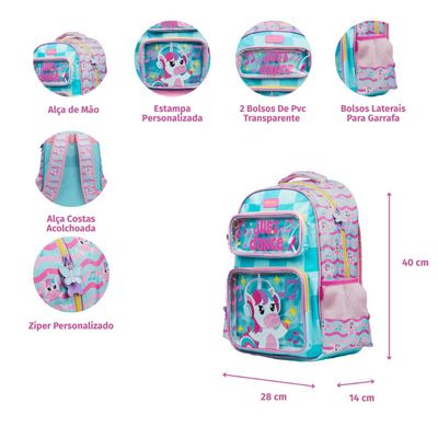 Mochila Escolar Feminina Unicórnio Just Dance Verde Água U / Verde claro