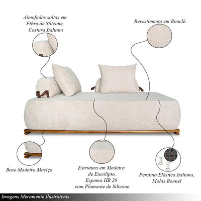 Sofá Modulado 5 Lugares com Almofadas Soltas Pés Madeira Maciça 320cm Homer Bouclê Off White G63 - Gran Belo