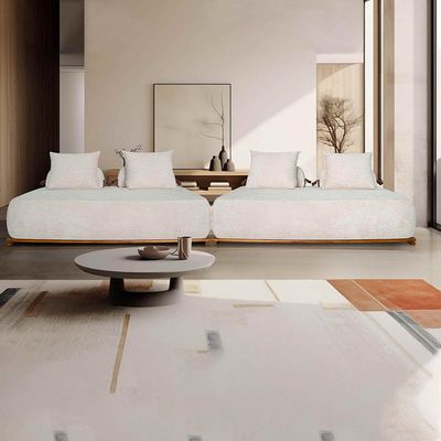 Sofá Modulado 5 Lugares com Almofadas Soltas Pés Madeira Maciça 320cm Homer Bouclê Off White G63 - Gran Belo