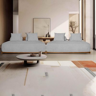 Sofá Modulado 6 Lugares com Almofadas Soltas Pés Madeira Maciça 360cm Homer Bouclê Cinza G63 - Gran Belo