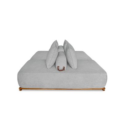 Sofá Modulado 6 Lugares com Almofadas Soltas Pés Madeira Maciça 360cm Homer Bouclê Cinza G63 - Gran Belo