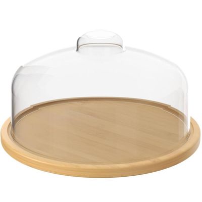Boleira de Bambu com Cúpula de Plástico 26,5cm Coza Porta Bolo Redondo com Tampa