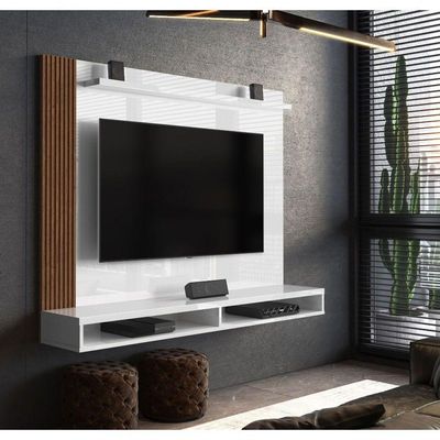 Painel Para Tv Dijon Branco Com Naturale - Móveisaqui