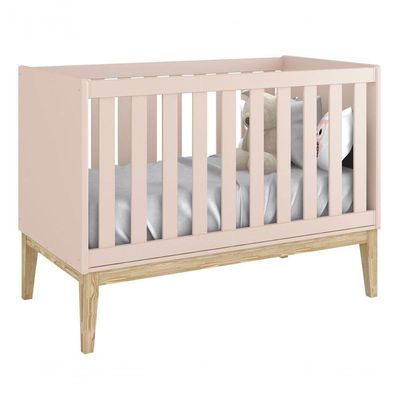 Jogo De Quarto Para Bebê Completo 2 Portas Classic New Rosa Fosco Com Natural - Reller