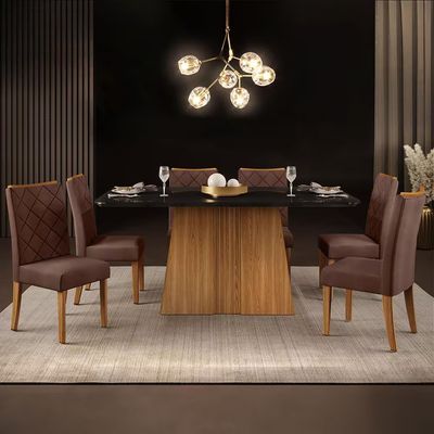 Mesa de Jantar Raquel Plus com 6 Cadeiras DJ Móveis Moca/Ginger