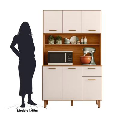Cozinha Compacta New Livia 6 Portas 1 Gaveta 110cm Poliman Off White Acetinado