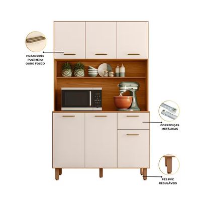 Cozinha Compacta New Livia 6 Portas 1 Gaveta 110cm Poliman Off White Acetinado