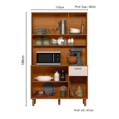Cozinha Compacta New Livia 6 Portas 1 Gaveta 110cm Poliman Off White Acetinado