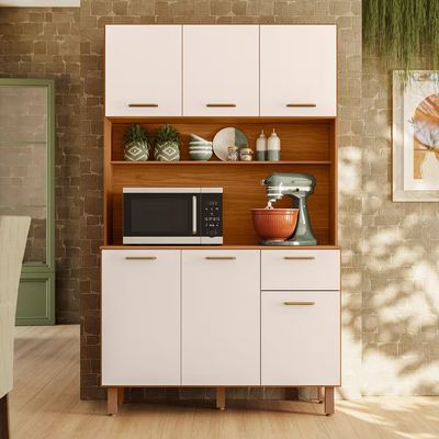 Cozinha Compacta New Livia 6 Portas 1 Gaveta 110cm Poliman Off White Acetinado