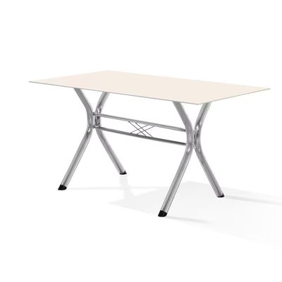 Conjunto Sala de Jantar Mesa Montana Tampo de Vidro 120x80cm e 4 Cadeiras Íris Aço Cromado Aço Nobre Off White/Bege