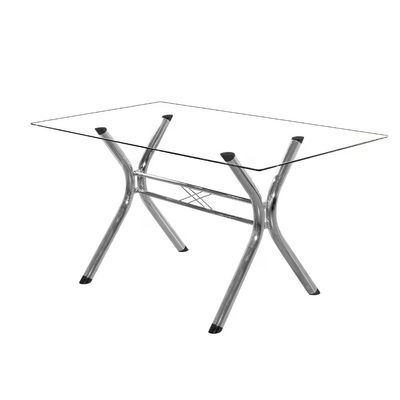 Conjunto Sala de Jantar Mesa Montana Tampo de Vidro 120x80cm e 4 Cadeiras Íris Aço Cromado Aço Nobre Incolor/Bege