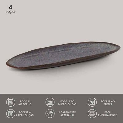 Conjunto de Travessas Oval Rasa Grande Porto Brasil Orgânico Titanium 36x13cm - 4 Peças Azul