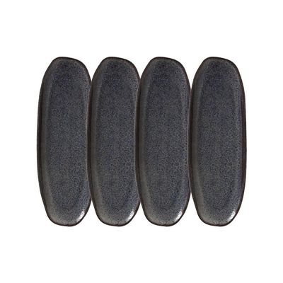 Conjunto de Travessas Oval Rasa Grande Porto Brasil Orgânico Titanium 36x13cm - 4 Peças Azul