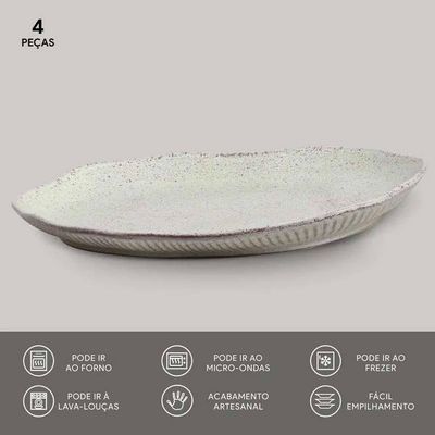 Conjunto de Travessas Oval Rasa Média Porto Brasil Bio Pistache 30x20cm - 4 Peças Verde
