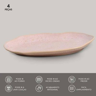 Conjunto de Travessas Oval Rasa Média Porto Brasil Bio Litchi 30x20cm - 4 Peças Rosa