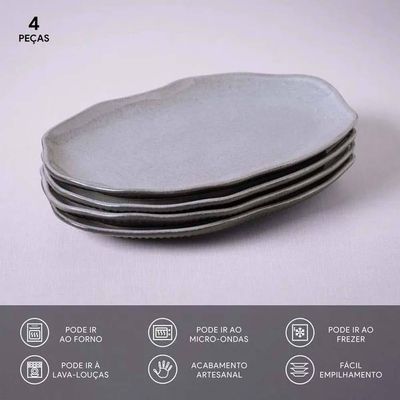 Conjunto de Travessas Oval Rasa Média Porto Brasil Bio Dust 30x20cm - 4 Peças Preto