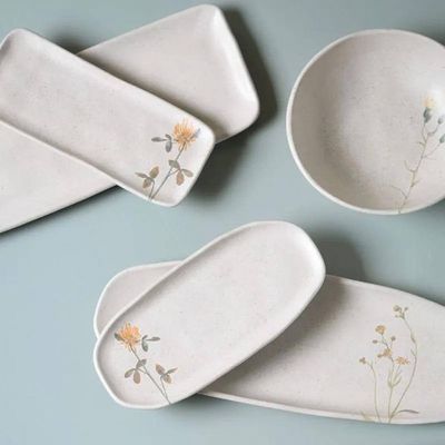 Conjunto de Travessas Retangulares Médias Porto Brasil Orgânico Campestre 33x13cm - 4 Peças Cinza