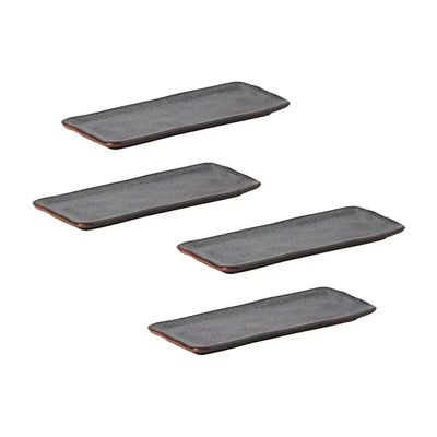 Jogo de 4 Travessas Retangulares 22x9,5cm Stoneware Orgânico Titanium Porto Brasil n/a