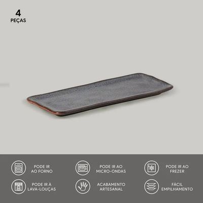 Jogo de 4 Travessas Retangulares 22x9,5cm Stoneware Orgânico Titanium Porto Brasil n/a