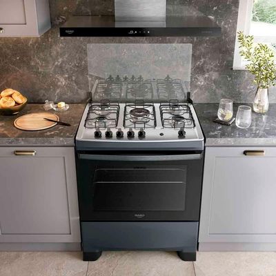 Fogão De Piso 5 Bocas Supreme Titanium Dako Com Mesa Inox Forno 100 Litros Bivolt