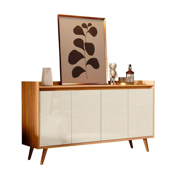 Balcao Buffet Retrô Delta 4 Portas Freijó Com Off White - Moveisaqui
