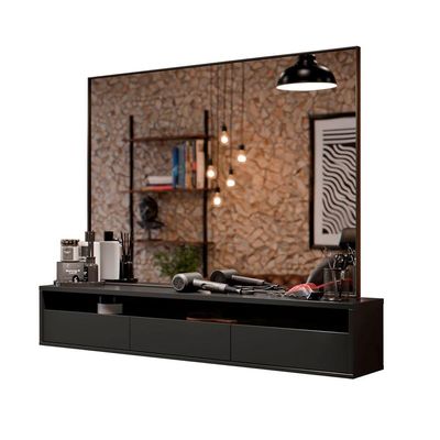 Bancada Suspensa Para Salão De Beleza Cabeleireiro Balcão De Barbearia Suspensa Life 1.12 - Preto - Moveisaqui